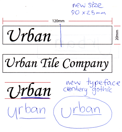 Urban Tile Company sticker design pen and paper with rough design based off design brief